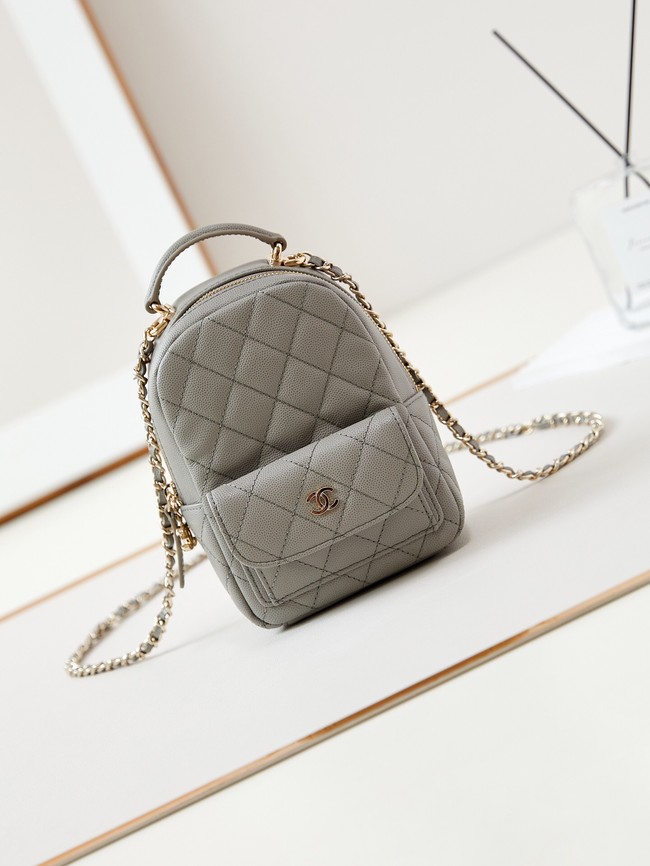 Chanel MINI BACKPACK AP3753 Grained Calfskin & Gold-Tone Metal gray