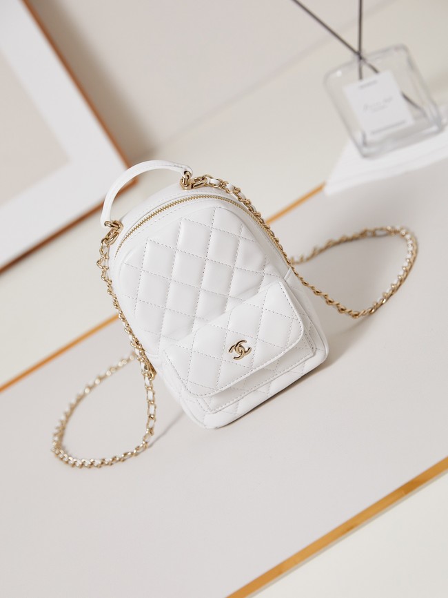 Chanel MINI BACKPACK AP3753 Sheepskin & Gold-Tone Metal white