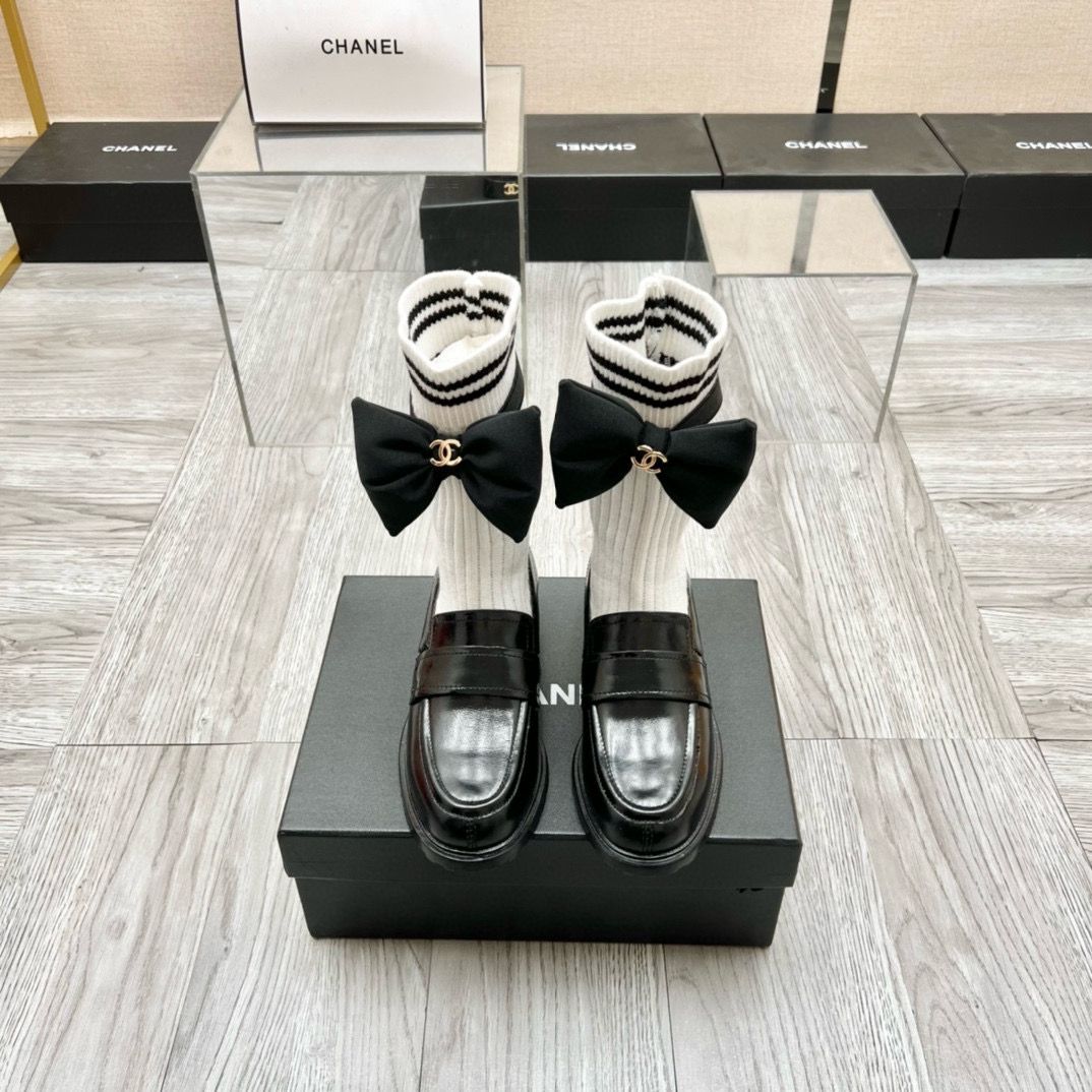 Chanel 2023 Socks Shoes Loafers 2CM Heels C85922 Black