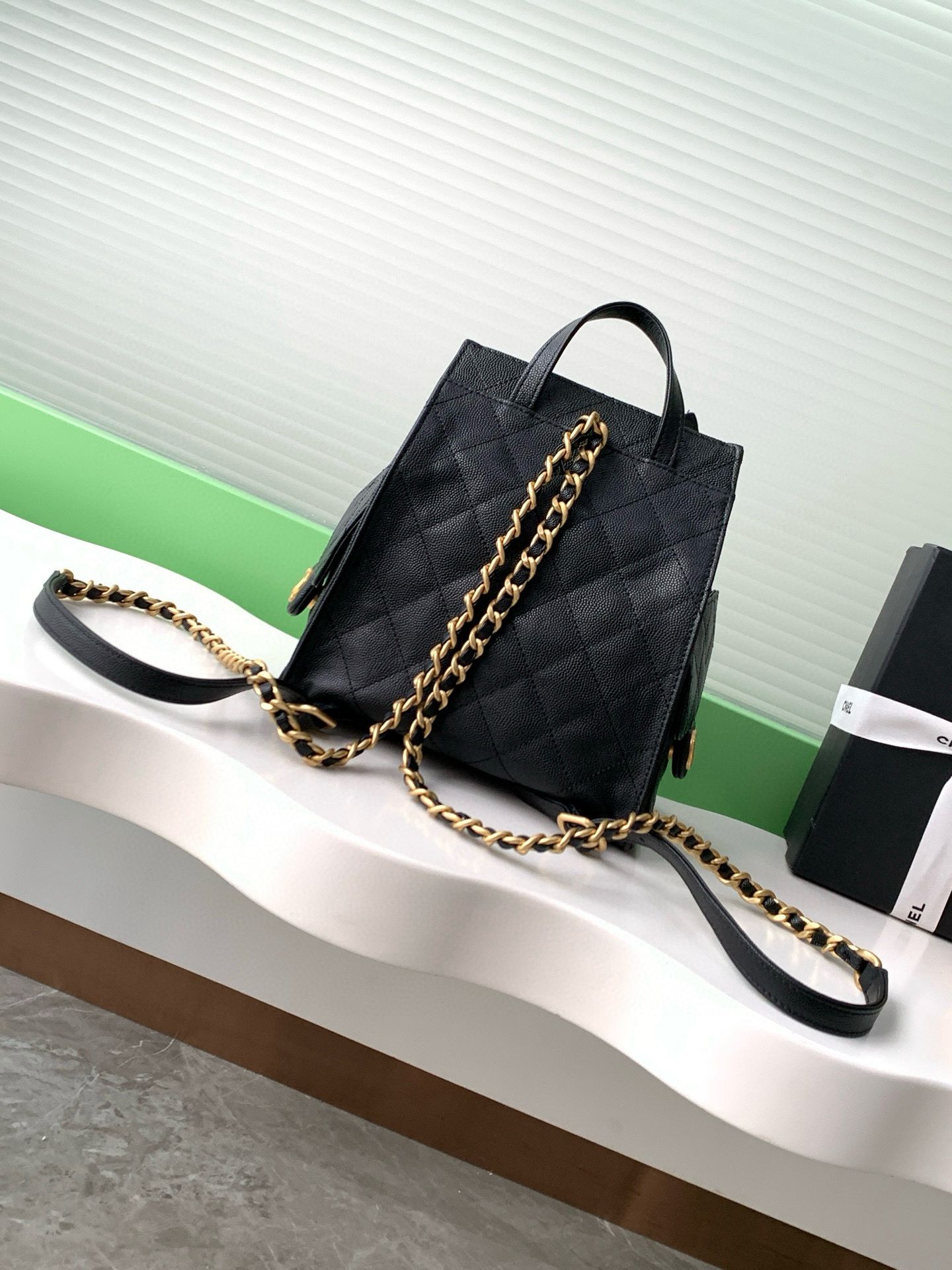 Chanel 25 Bag Original Caviar Leather Backpack AS5600 Black