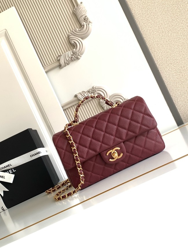 CHANEL Mini Flap Bag with Top Handle AS5702 burgundy