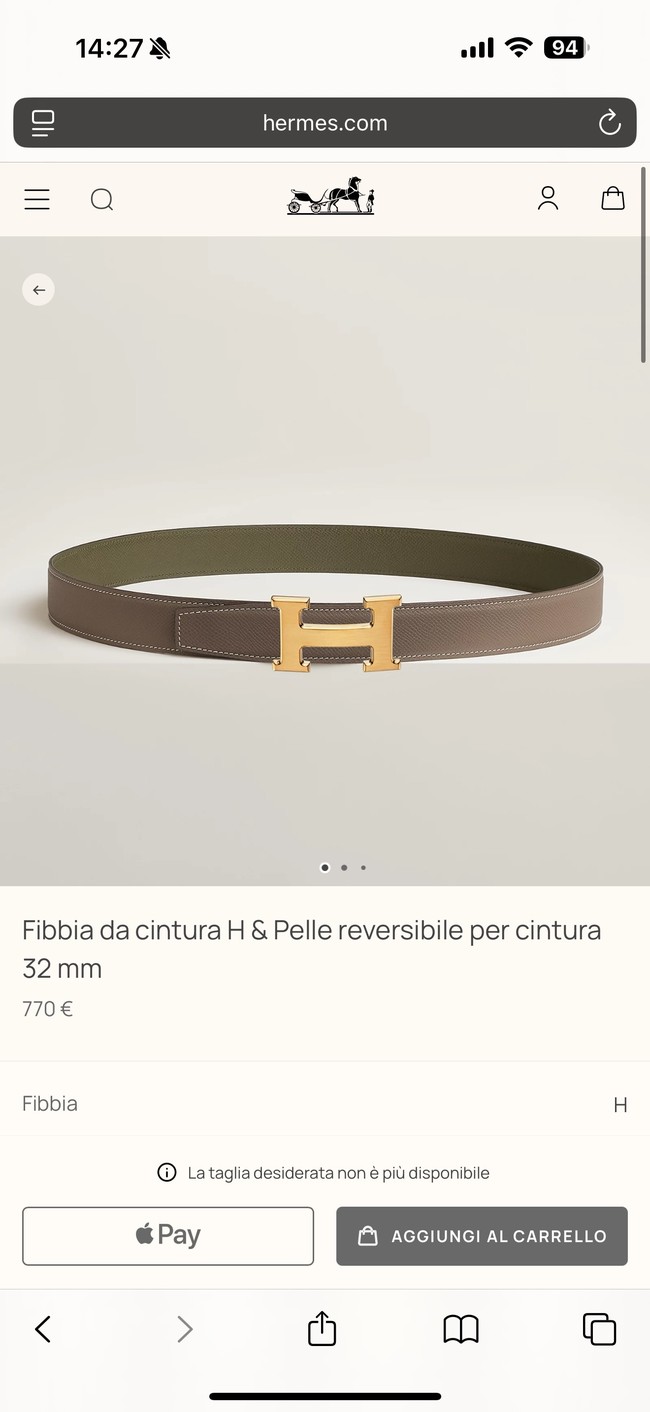 Hermes Epsom calfskin double-sided leather belt 66002