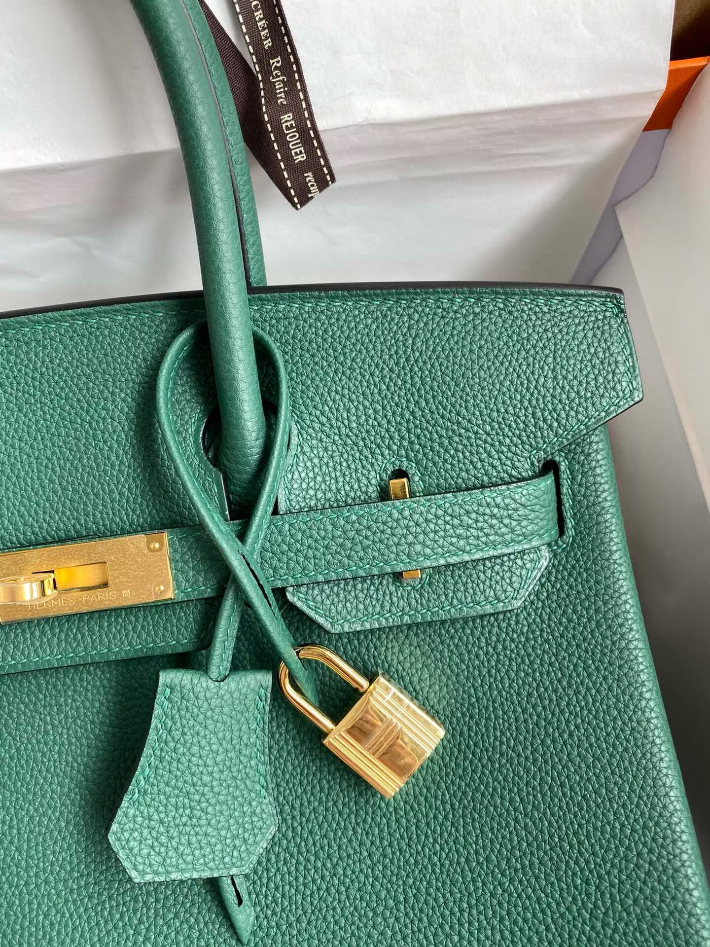 Hermes Birkin Original Togo Leather Bag 5588 Green Gold-Tone Hermes Birkin Original Togo Leather Bag 5588 Green Gold-Tone