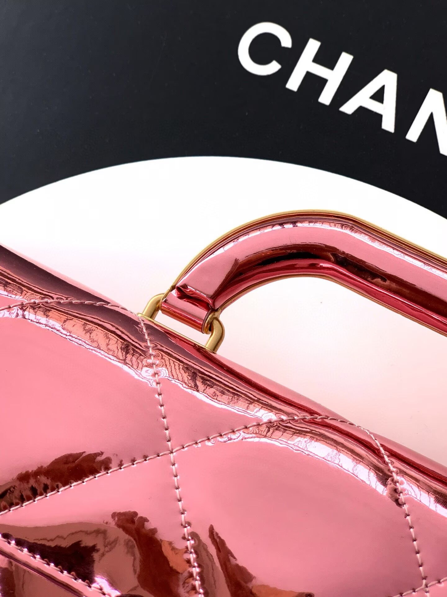 Chanel 25K Original Patent Leather Top Handle Bag A6321 Pink