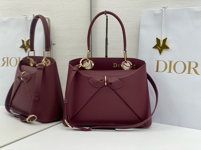 Dior Calfskin Tote Bag 6598 burgundy