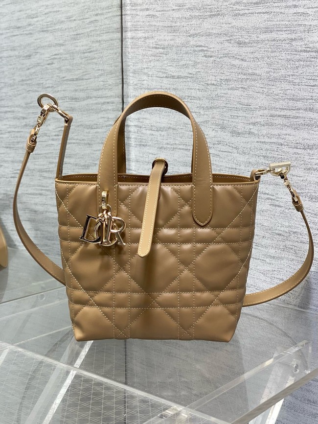 Dior Toujours Vertical Nano Tote Bag Macrocannage Calfskin S6100O Apricot