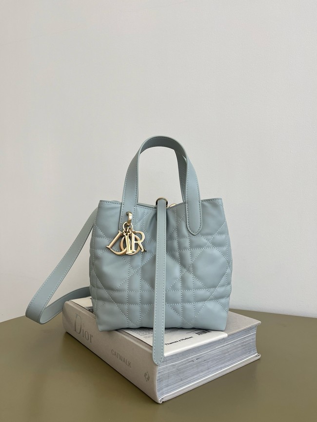 Dior Toujours Vertical Nano Tote Bag Macrocannage Calfskin S6100O light blue