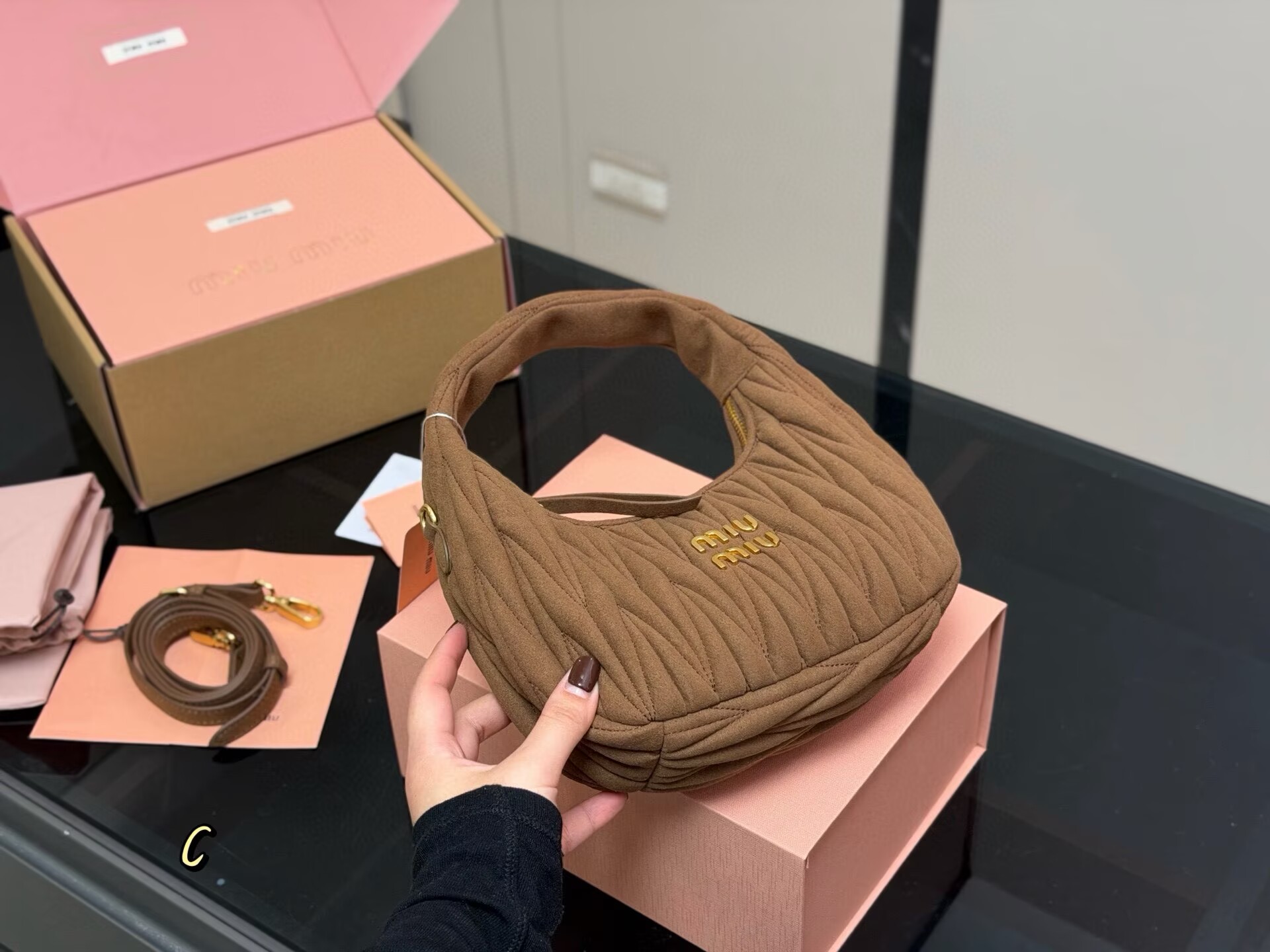 Miu Miu Women Wander Matelasse Suede Top Handle Bag MM63201 Dark Brown Miu Miu Women Wander Matelasse Suede Top Handle Bag MM63201 Dark Brown