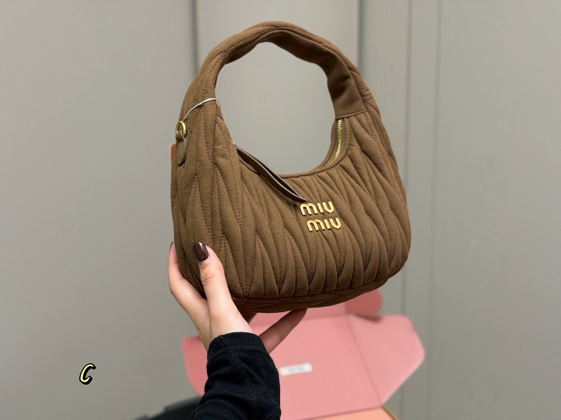 Miu Miu Women Wander Matelasse Suede Top Handle Bag MM63201 Dark Brown Miu Miu Women Wander Matelasse Suede Top Handle Bag MM63201 Dark Brown