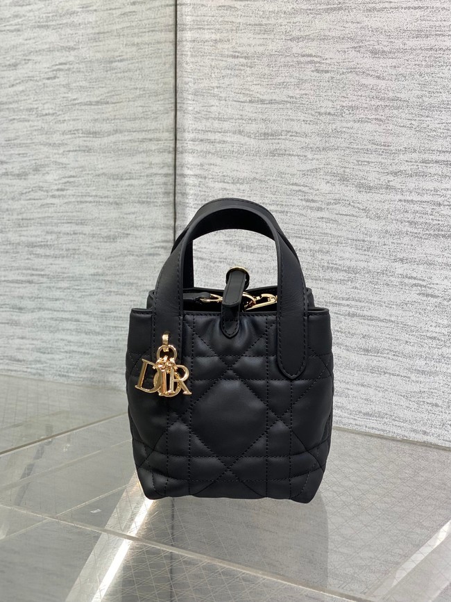Dior Toujours Vertical Nano Tote Bag Macrocannage Calfskin S6100 black&gold
