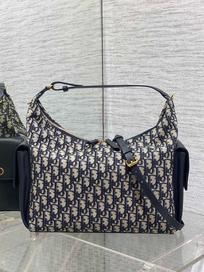 Large D-Dream Bag Blue Dior Oblique Jacquard and Smooth Calfskin M6322U