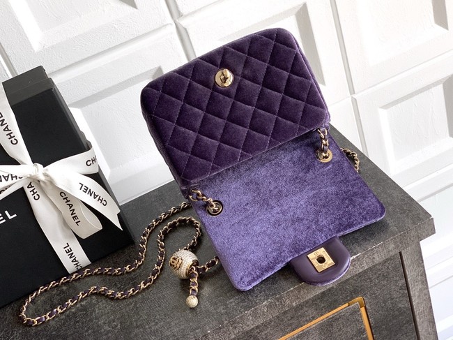 Chanel Mini Classic Handbag velvet AS1786 Purple