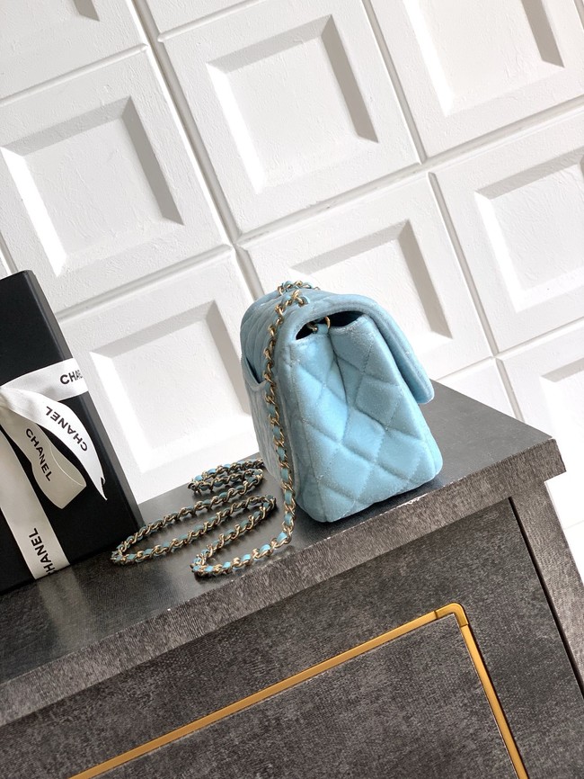 Chanel Mini Classic Handbag velvet AS1786 light blue