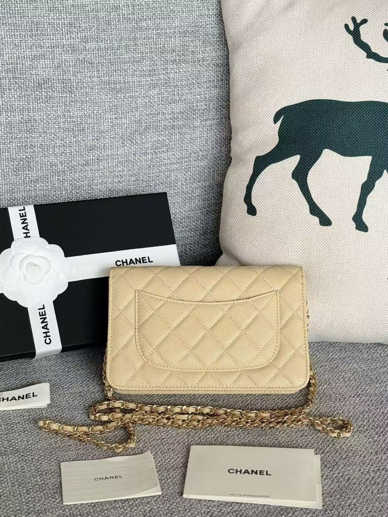 Chanel WOC Original Caviar Leather Flap cross-body bag CF33814 Beige Gold chain Chanel WOC Original Caviar Leather Flap cross-body bag CF33814 Beige Gold chain