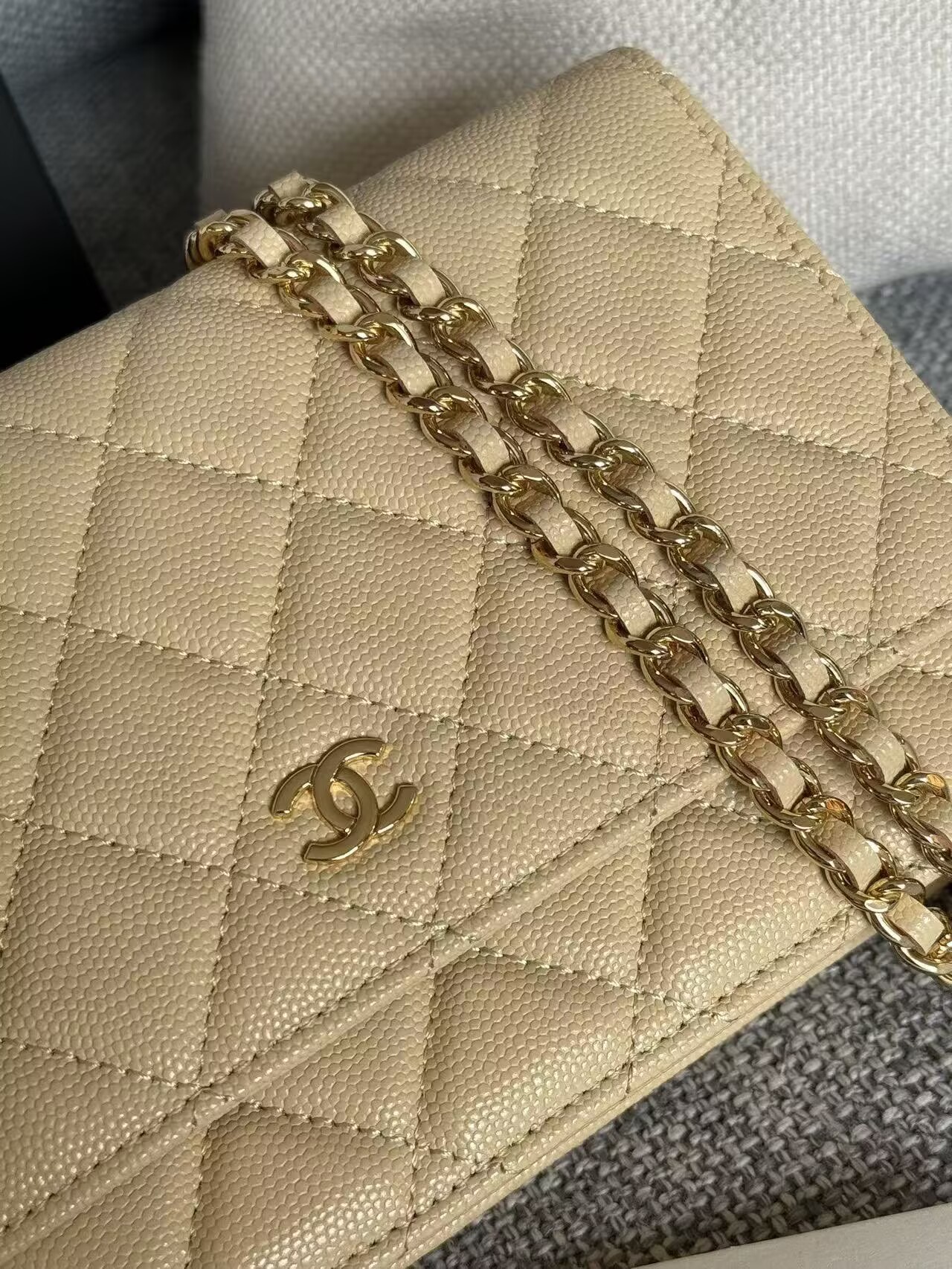 Chanel WOC Original Caviar Leather Flap cross-body bag CF33814 Beige Gold chain Chanel WOC Original Caviar Leather Flap cross-body bag CF33814 Beige Gold chain