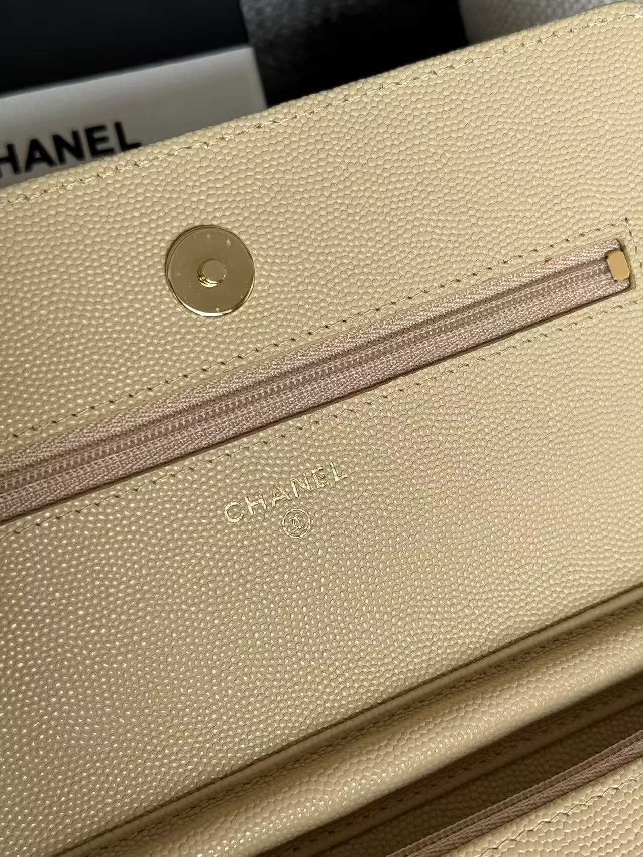 Chanel WOC Original Caviar Leather Flap cross-body bag CF33814 Beige Gold chain Chanel WOC Original Caviar Leather Flap cross-body bag CF33814 Beige Gold chain