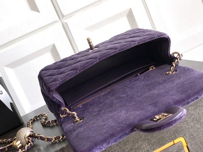 Chanel small Classic Handbag velvet AS1787 Purple
