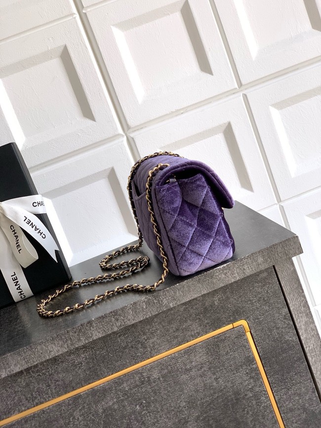 Chanel small Classic Handbag velvet AS1787 Purple