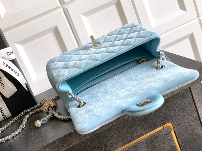 Chanel small Classic Handbag velvet AS1787 light blue