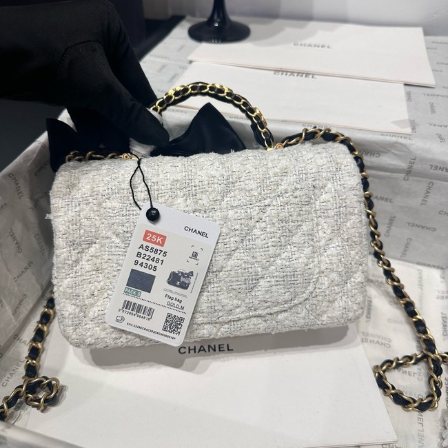 CHANEL Mini Flap Bag with Top Handle AS5875 White & Black
