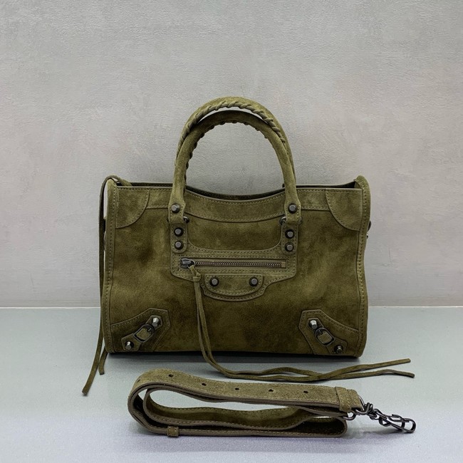 Balenciaga Le City small suede tote bag 230582 green