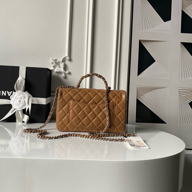 CHANEL Mini Flap Bag with Top Handle AS5702 brown&Silver Metal