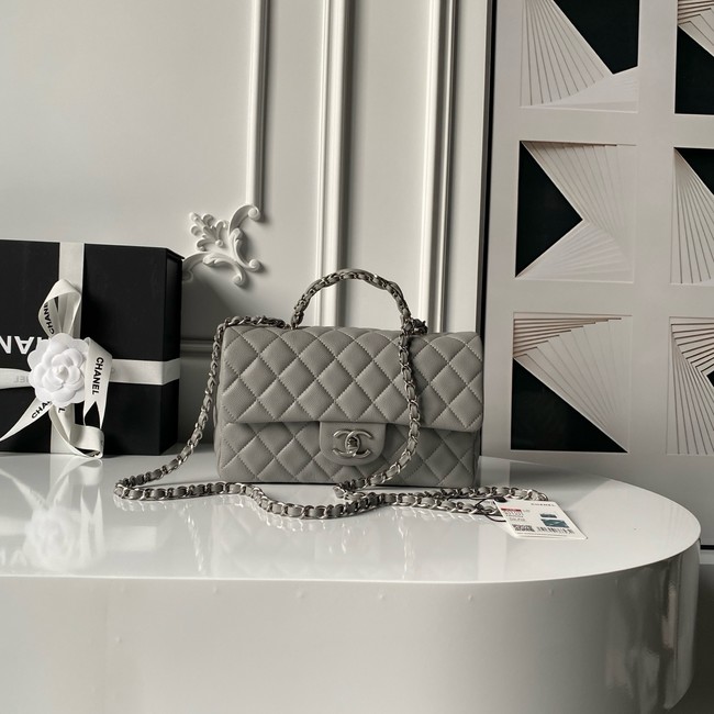 CHANEL Mini Flap Bag with Top Handle AS5702 gray&Silver Metal