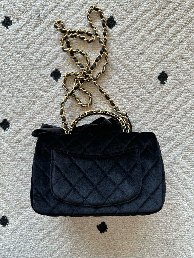 CHANEL Mini Flap Bag with Top Handle  Tweed& Silk AS5875 Black