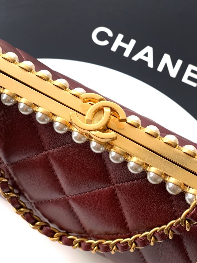 CHANEL Clutch Pearly Lambskin AS5912 red