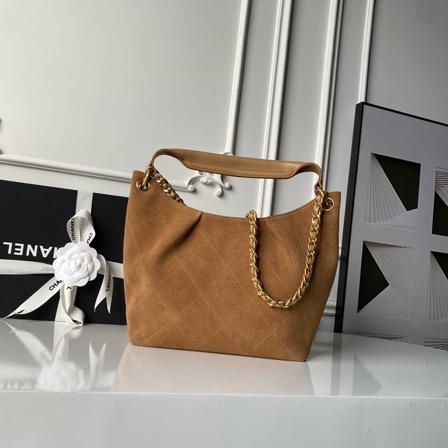 CHANEL Hobo Bag Suede Calfskin AS5970 Camel