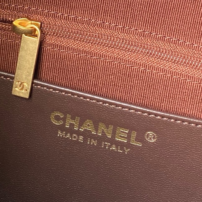 CHANEL Hobo Bag Suede Calfskin AS5970 Dark Brown