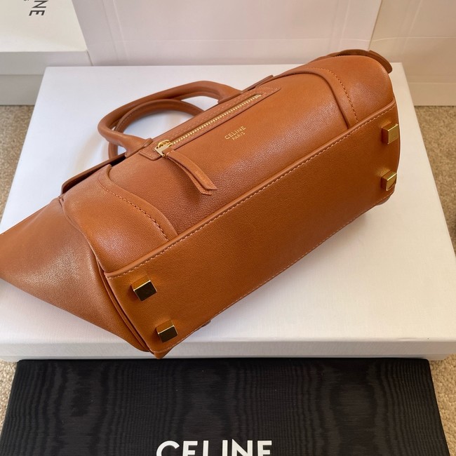 Celine SMALL NEW LUGGAGE IN SUPPLE SHINY LAMBSKIN 124213 SOFT TAN
