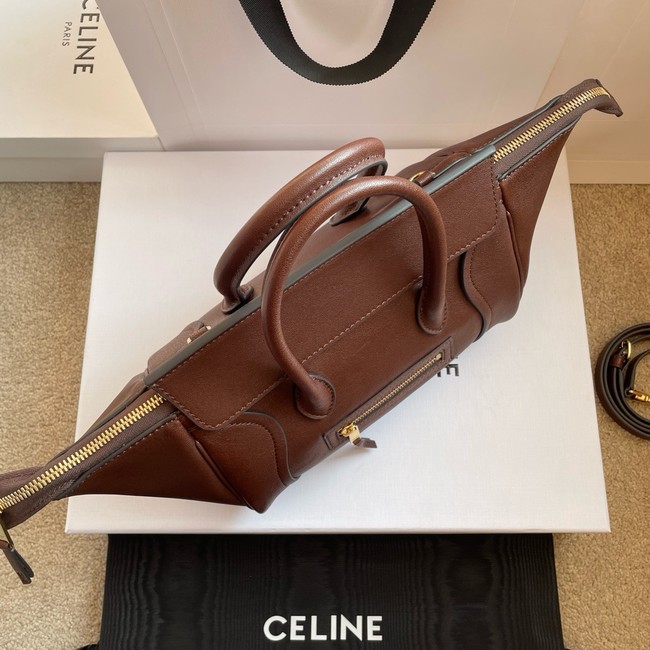 Celine SMALL NEW LUGGAGE IN SUPPLE SHINY LAMBSKIN 124213 SOFT brown