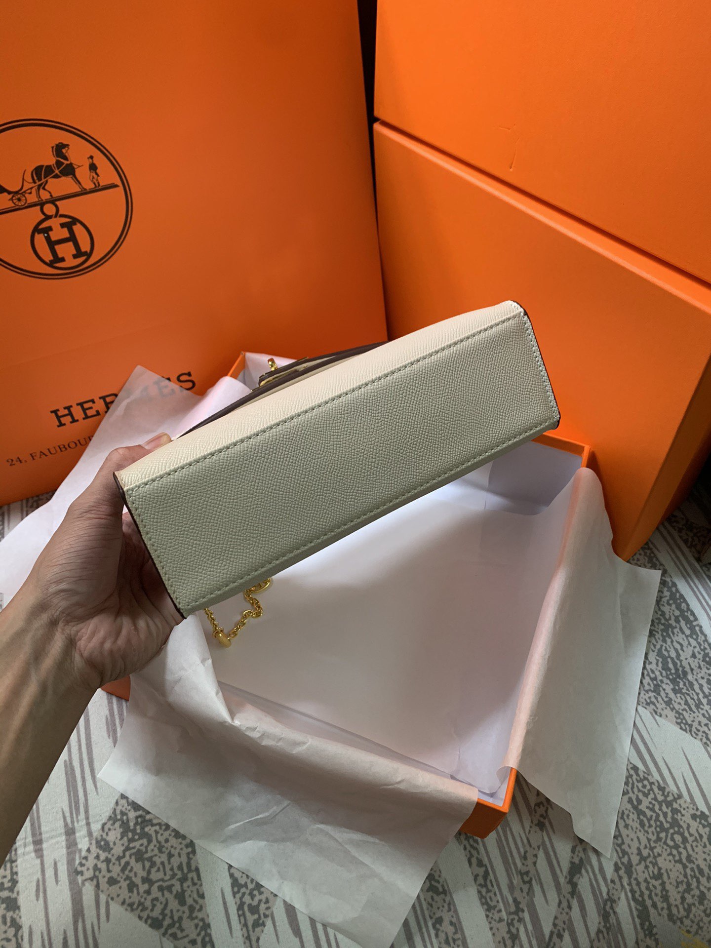 Hermes MINI Kelly 22cm Tote Bag Epsom Leather K22 Cream