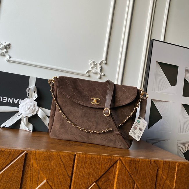 CHANEL Suede Calfskin Shoulder Bag AS5883 dark brown