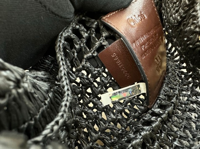 Chloe SUMMER straw and leather tote bag 0824P black