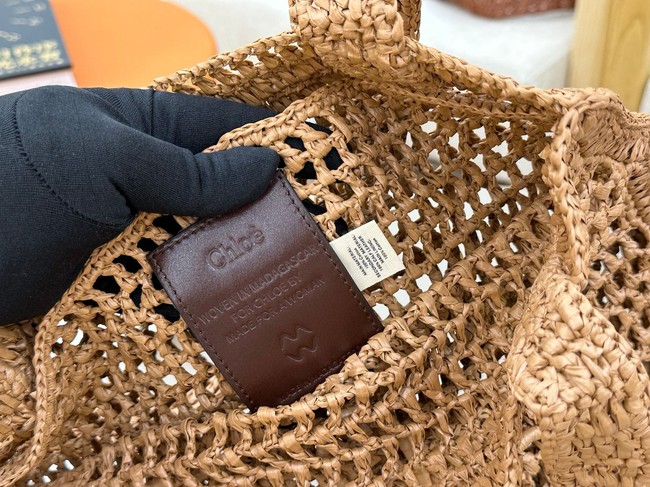 Chloe SUMMER straw and leather tote bag 0824P brown