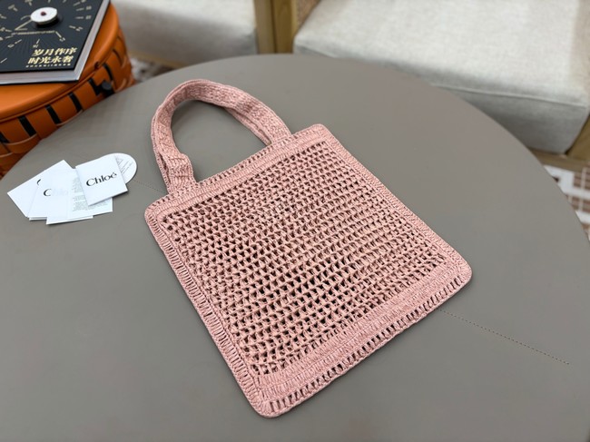 Chloe SUMMER straw and leather tote bag 0824P pink