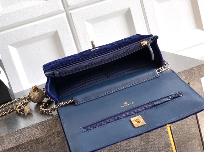 Chanel velvet Wallet On Chain AP1450 dark blue 
