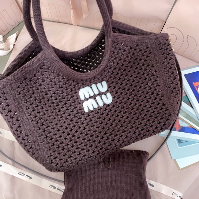 MIUMIU woven tote bag 5GB281 dark brown