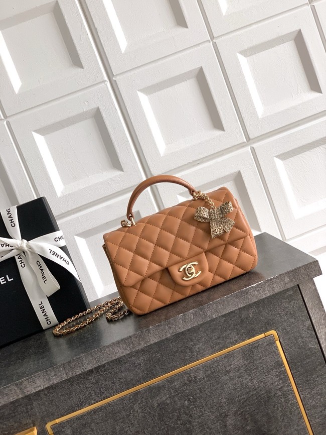 CHANEL Mini Flap Bag with Top Handle AP2431 Camel