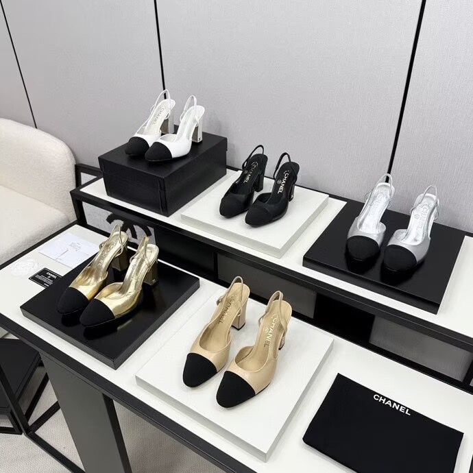 Chanel Sandals Calfskin Shoes 9CM Heels 63012 Silver