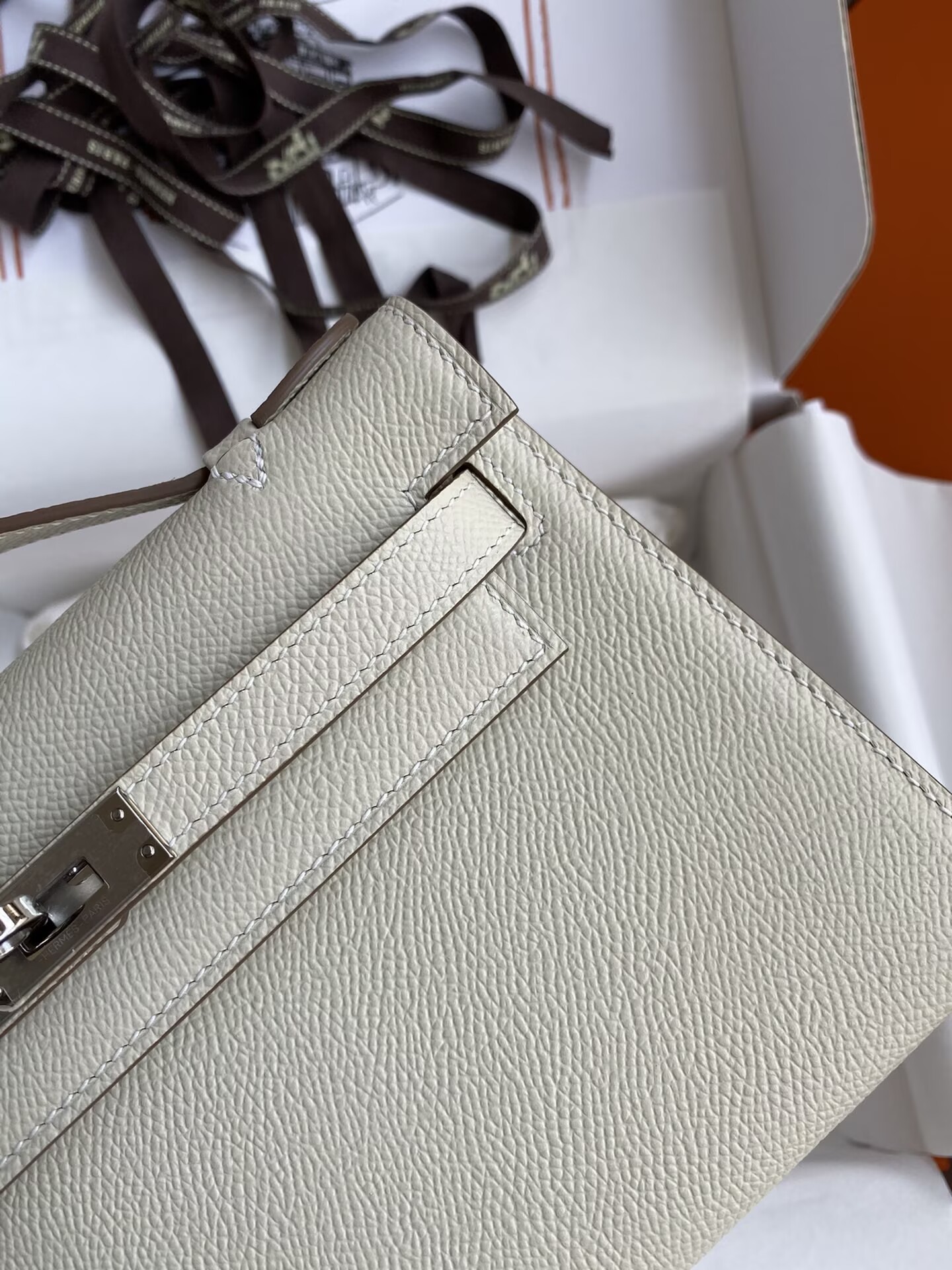 Hermes Kelly 22CM Tote Bag Original Epsom Leather KL22 Off-White Silver-Tone