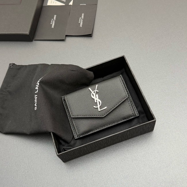 SAINT LAURENT UPTOWN FLAP CARD CASE IN GRAIN DE POUDRE LEATHER 612808-1