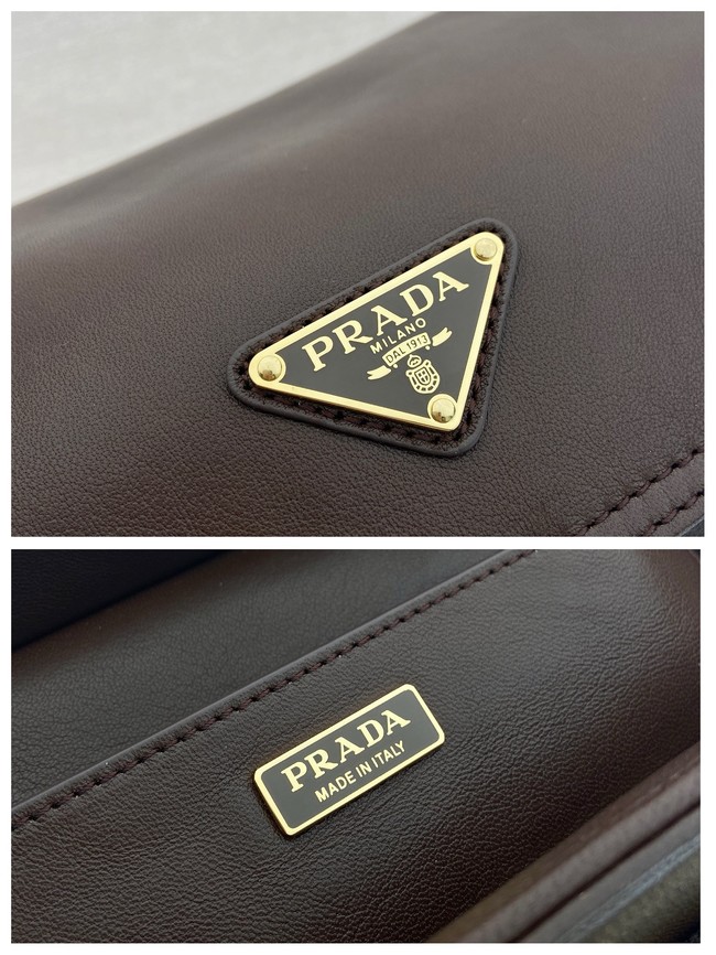 Prada Route medium leather tote bag 1BD394 dsrk brown