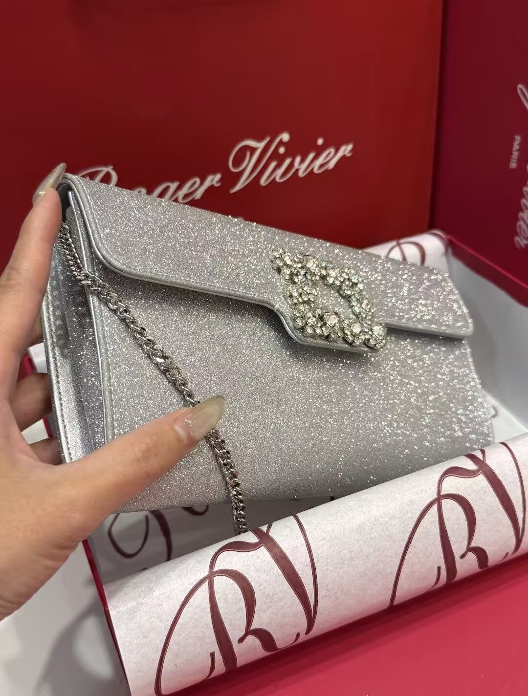 Roger Vivier Clutch Handbag V30261 Silver