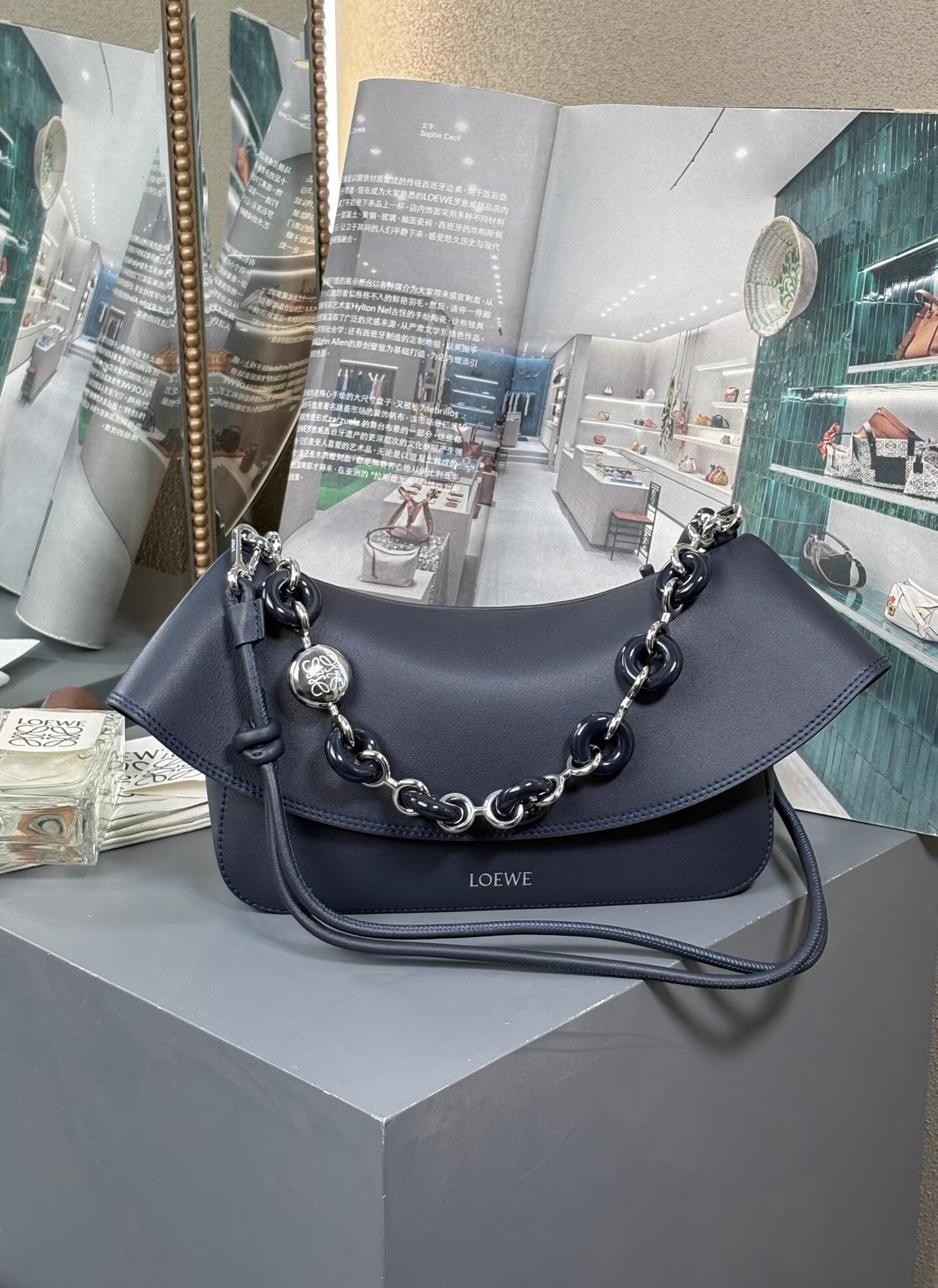 Loewe Ola Original Leather Fashion Handbag L53012 Navy