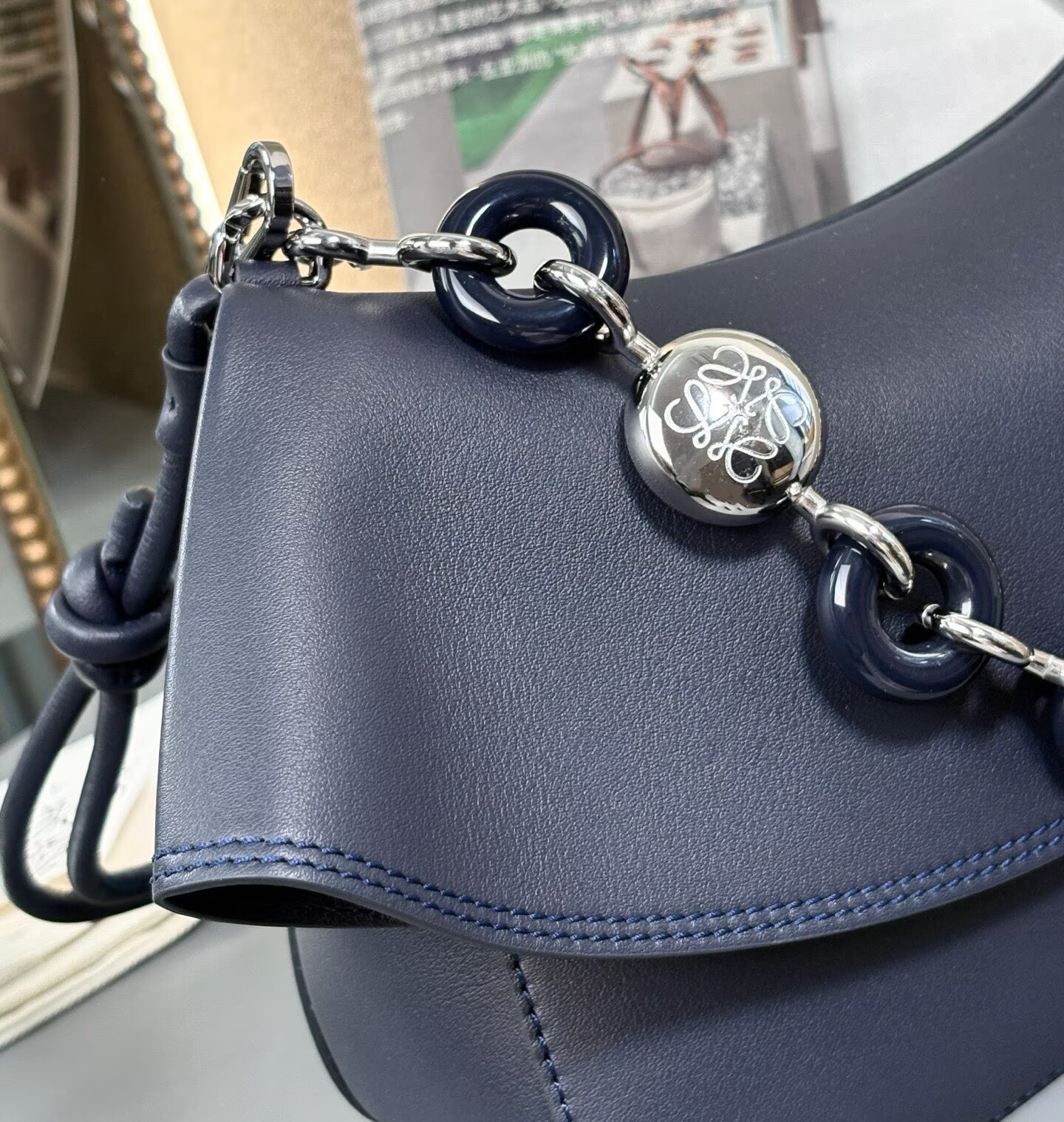 Loewe Ola Original Leather Fashion Handbag L53012 Navy Loewe Ola Original Leather Fashion Handbag L53012 Navy