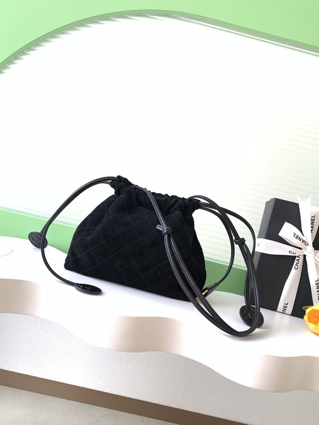 CHANEL Hobo Bag Suede Calfskin AS5227 black