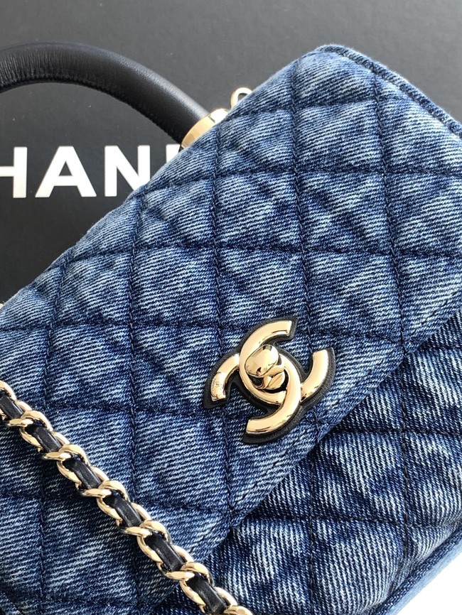Chanel Mini Flap Bag with Top Handle AS2215 denim blue
